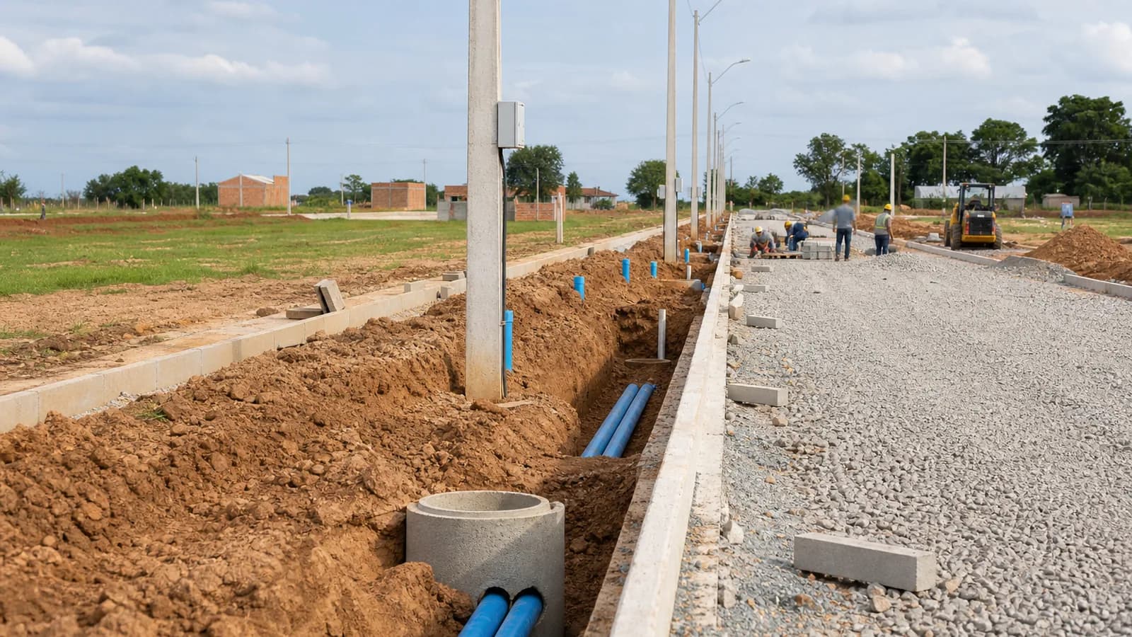 Desarrollo de suelo en etapa inicial con caminos y servicios en preparación