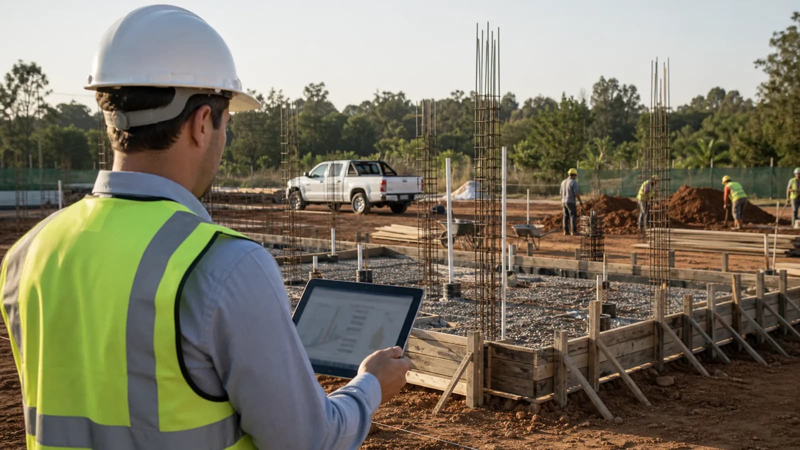 Proveedor de construcción revisando oportunidades comerciales
